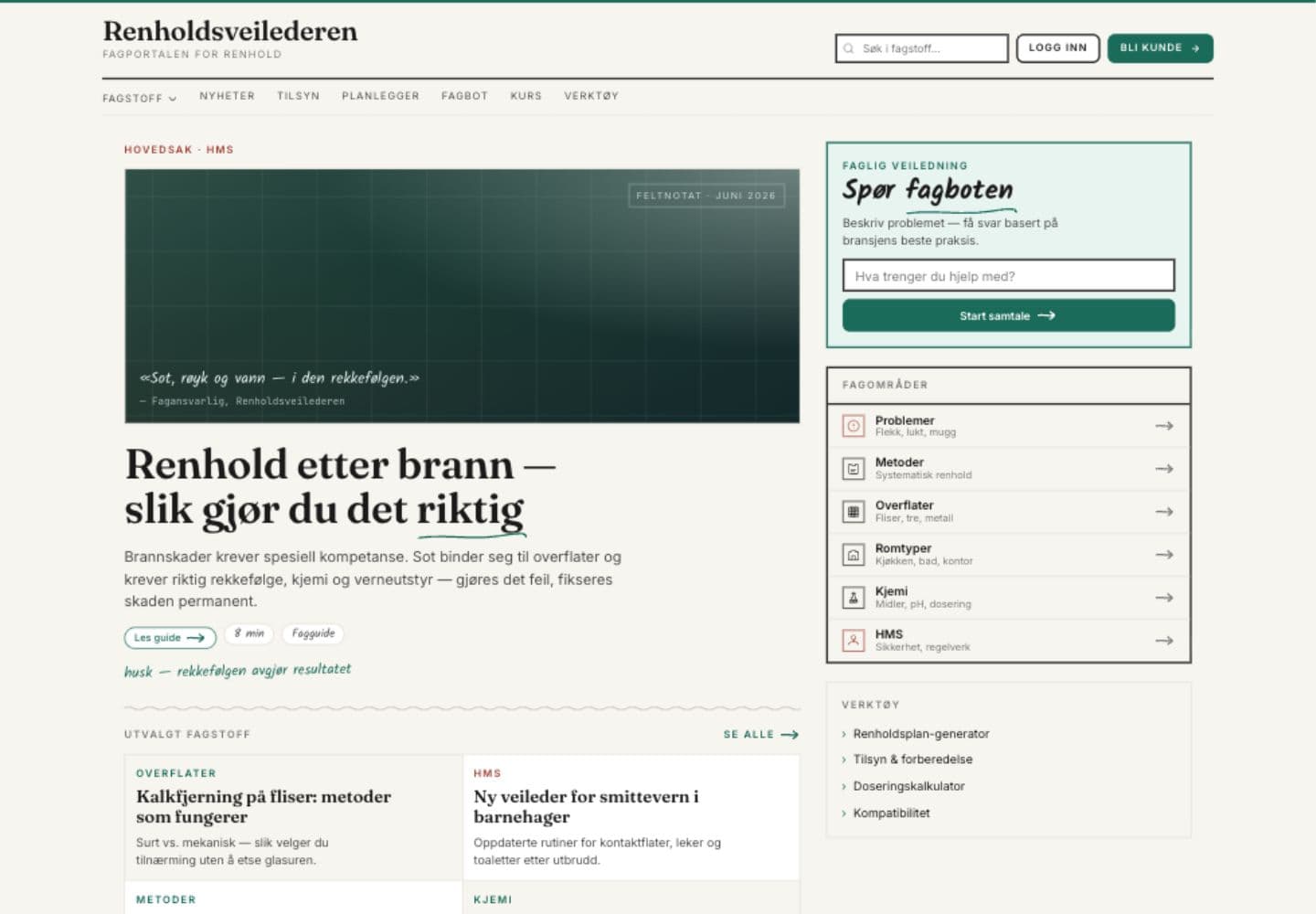 Utsnitt fra Renholdsveilederen
